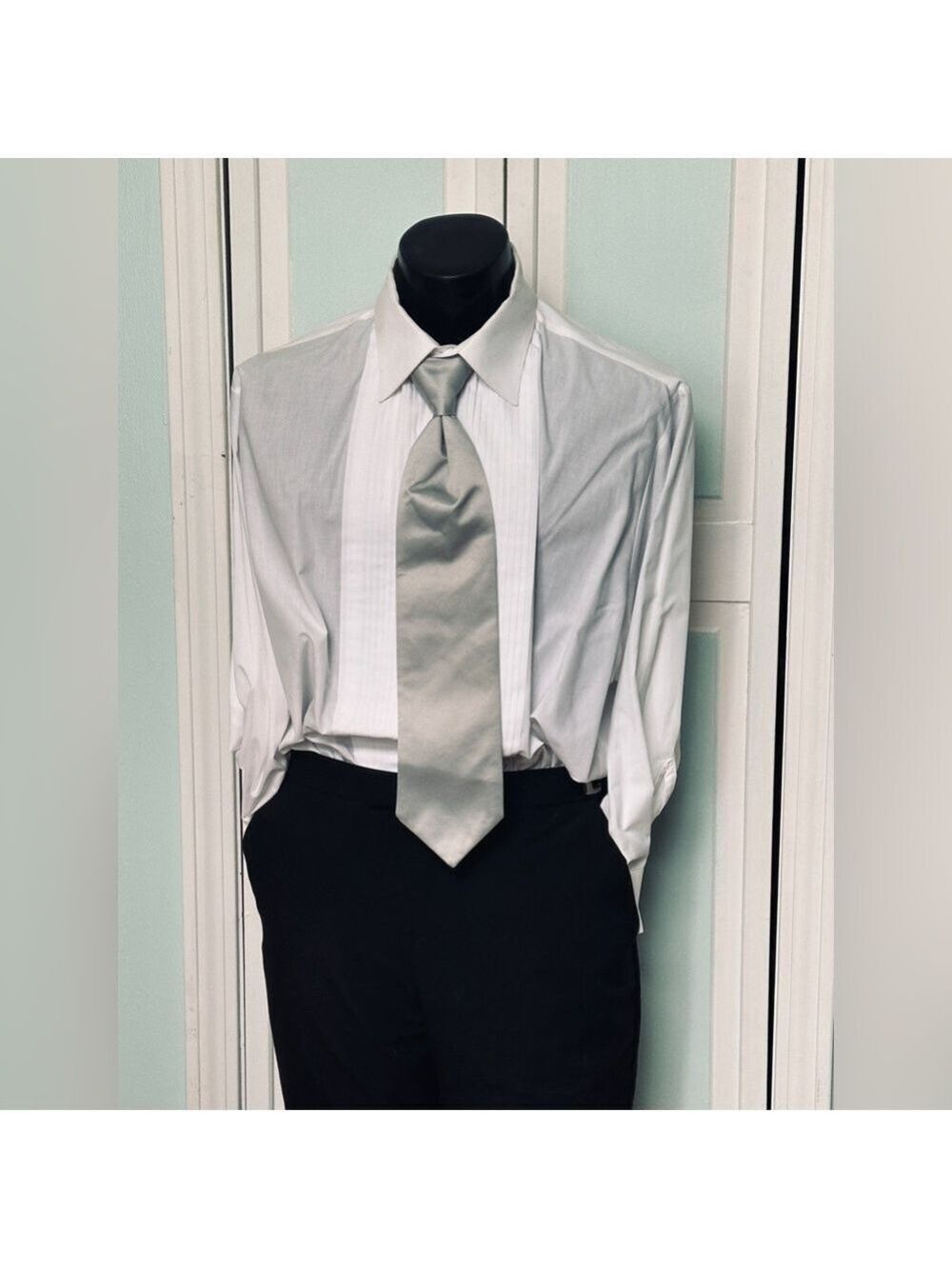 Platinum Silver Gray Tie Wedding Prom Tuxedo Pre Tied clip Satin 4 available